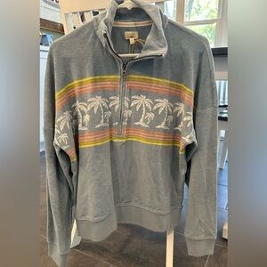 Faherty Blue Multi-Stripe Palm Tree Cabana Towel Terry Quarter Zip